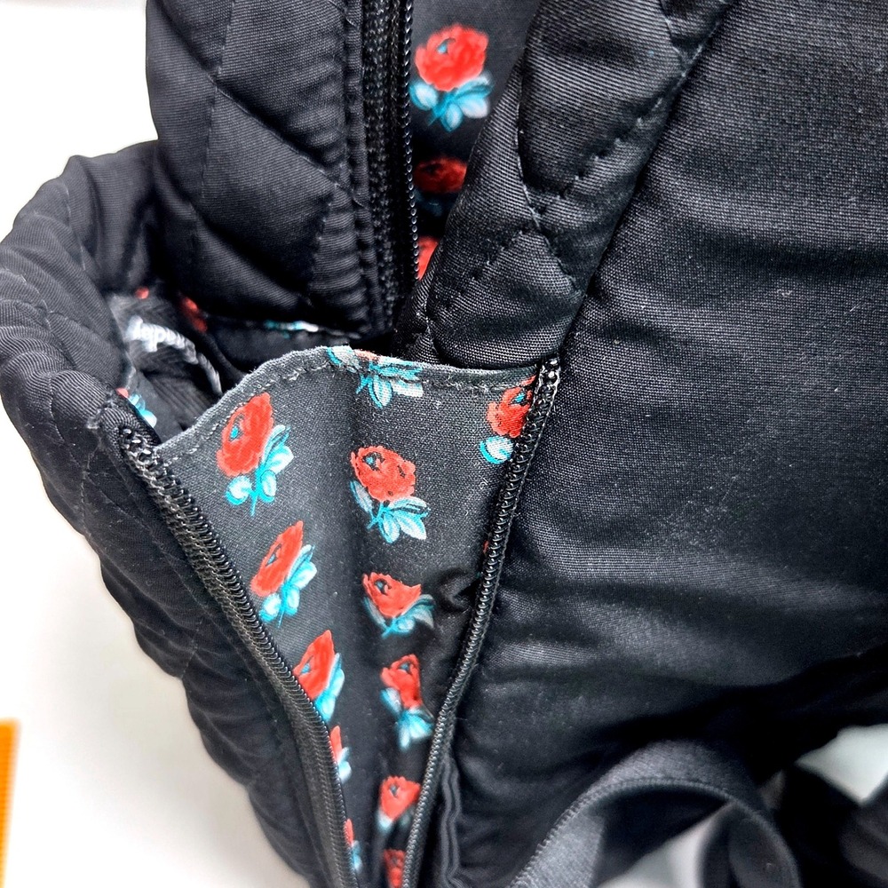 Vera Bradley Small Backpack Black Quilted Cotton Floral Lining Travel Bag EUC 75 - Picture 6 of 11